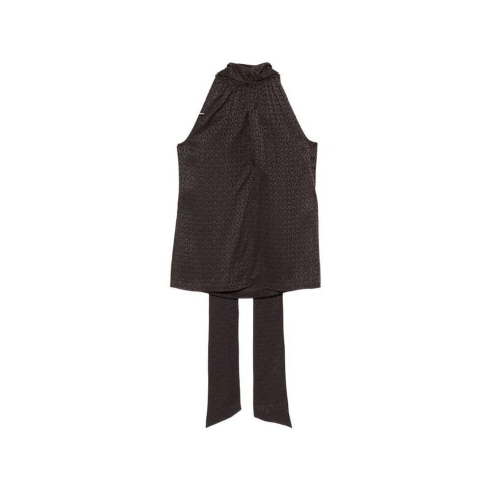 GUCCI Silk Jacquard Halter Top with Neck Tie Women BROWN T-Shirts & Tops